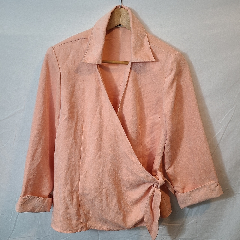Design Loft Wrap Blouse With Shoulder Pads Melon Orange